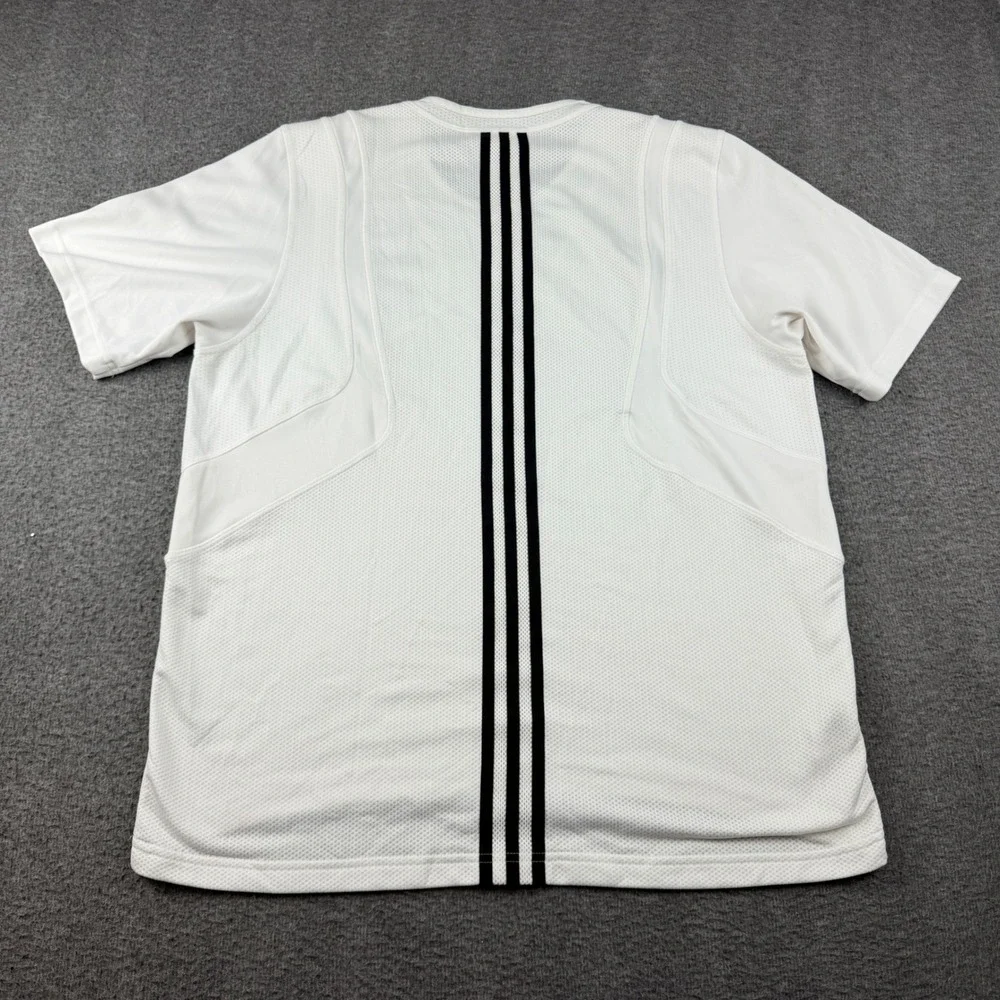 Adidas‎ Men's L Large White Black 3-Stripe Mesh Panel Performance Training Shirt